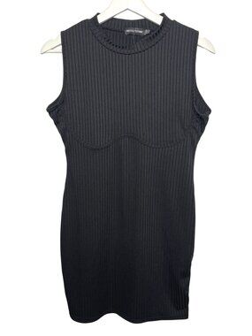 PrettyLittleThing Dress Womens 10 Black Rib Knit Bodycon Sleeveless Mini